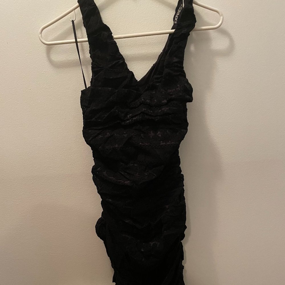 Express Sleeveless Black Gathered Lace Bodycon dress Size Small